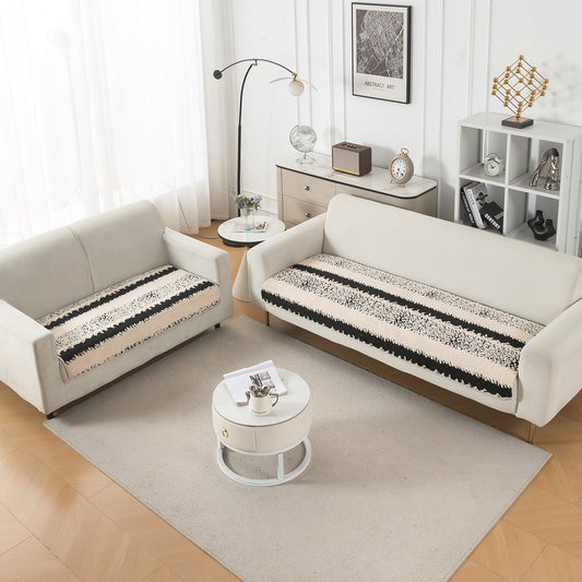 Luxury Plush Sherpa Anti Slip Combination Sofa Mat, 'Noirea Series'|Textured Stripe