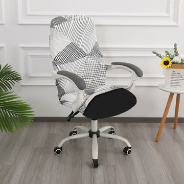 Printed Office Chair Cover for Desk Chair (Mid-Back) – 140 GSM Stretch Fabric – Washable, Durable & Anti-Slip – Fits Mid-Back Office Chairs, Snow White Black Geometry - Medium