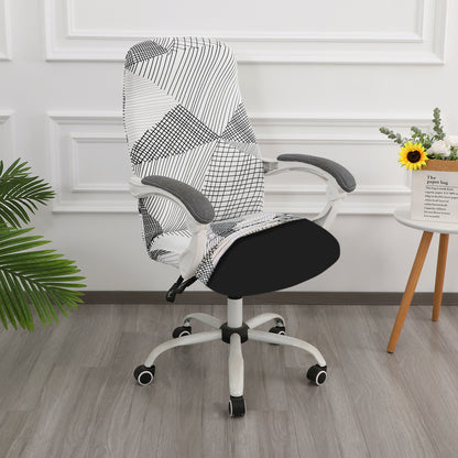Printed Office Chair Cover for Desk Chair (Mid-Back) – 140 GSM Stretch Fabric – Washable, Durable & Anti-Slip – Fits Mid-Back Office Chairs, Snow White Black Geometry - Medium