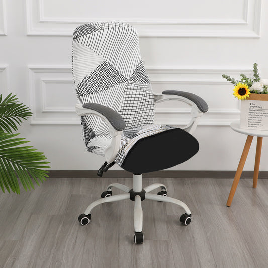 Printed Office Chair Cover for Desk Chair (Mid-Back) – 140 GSM Stretch Fabric – Washable, Durable & Anti-Slip – Fits Mid-Back Office Chairs, Snow White Black Geometry - Medium