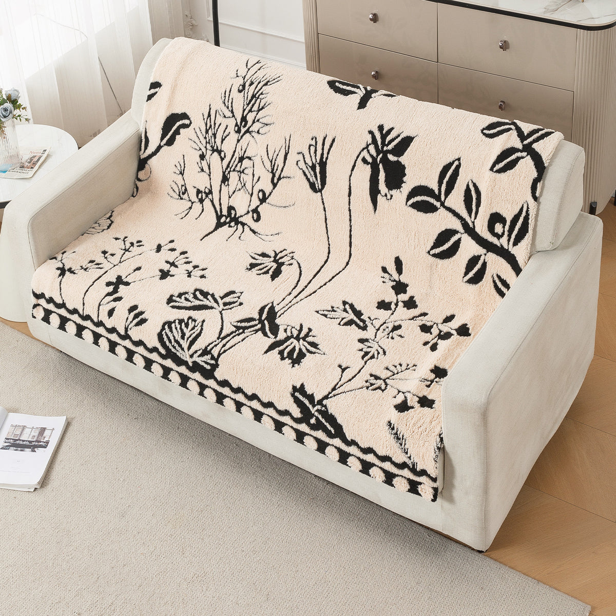 'Noirea Series' Plush Sofa Cover for Seat & Back, Butterfly Garden