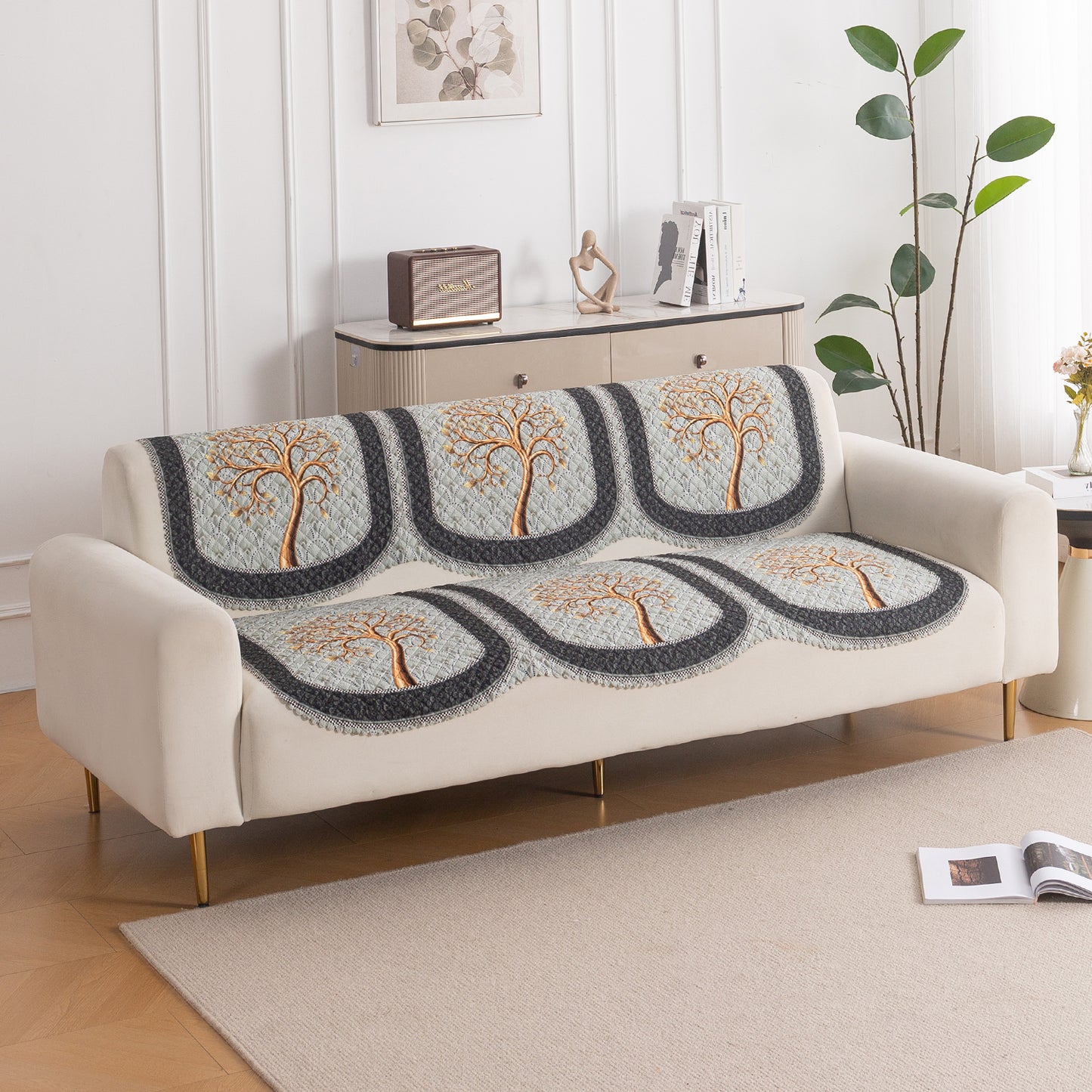LoomVerse Quilted Sofa Cover Set Washable Sofa Panel for Seat & Back - Tranquil Tree
