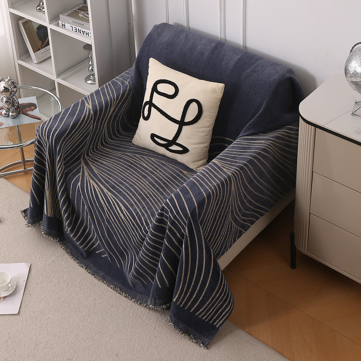 Buy Dark Grey Colour WaveLoom Chenille Single Seater Sofa Throw | HOKIPO