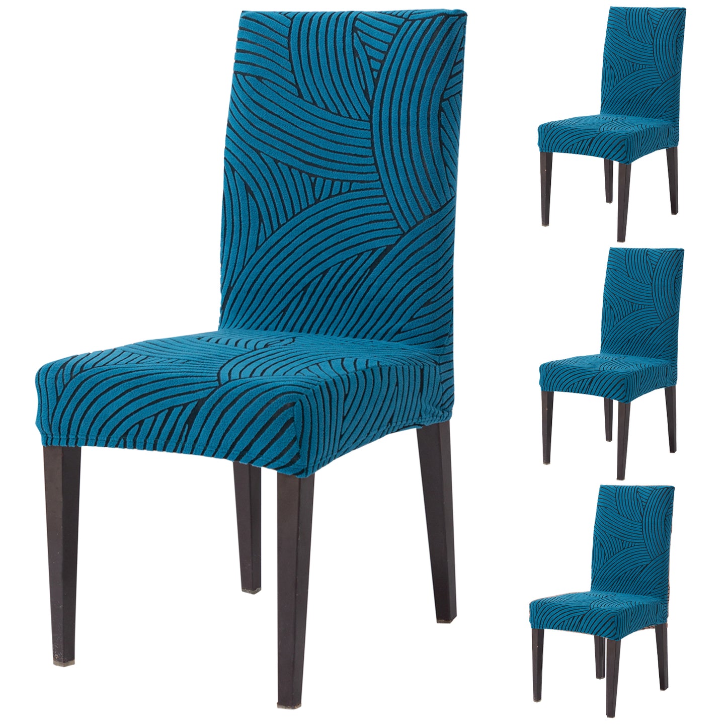 WaveLine Series 180 GSM Jacquard Chair Cover Set of 1/2/4/6, Teal Green