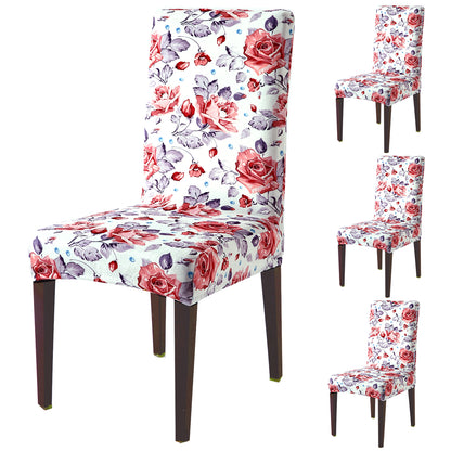 Premium Printed Velvet Dining Chair Cover Set, Red Cottage Rose