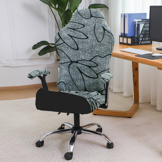 Printed Gaming Chair Seat Cover Elastic Computer Rotating Chair, Intense Grey Abstract Floral