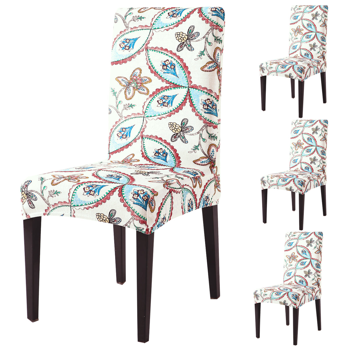 Buy Premium Beige Persian Garden printed velvet chair covers​ set of 4 | HOKIPO