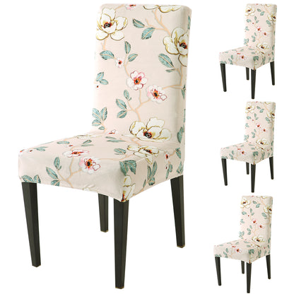 Premium Printed Velvet Dining Chair Cover Set, Buttercream Magnolia Whisper