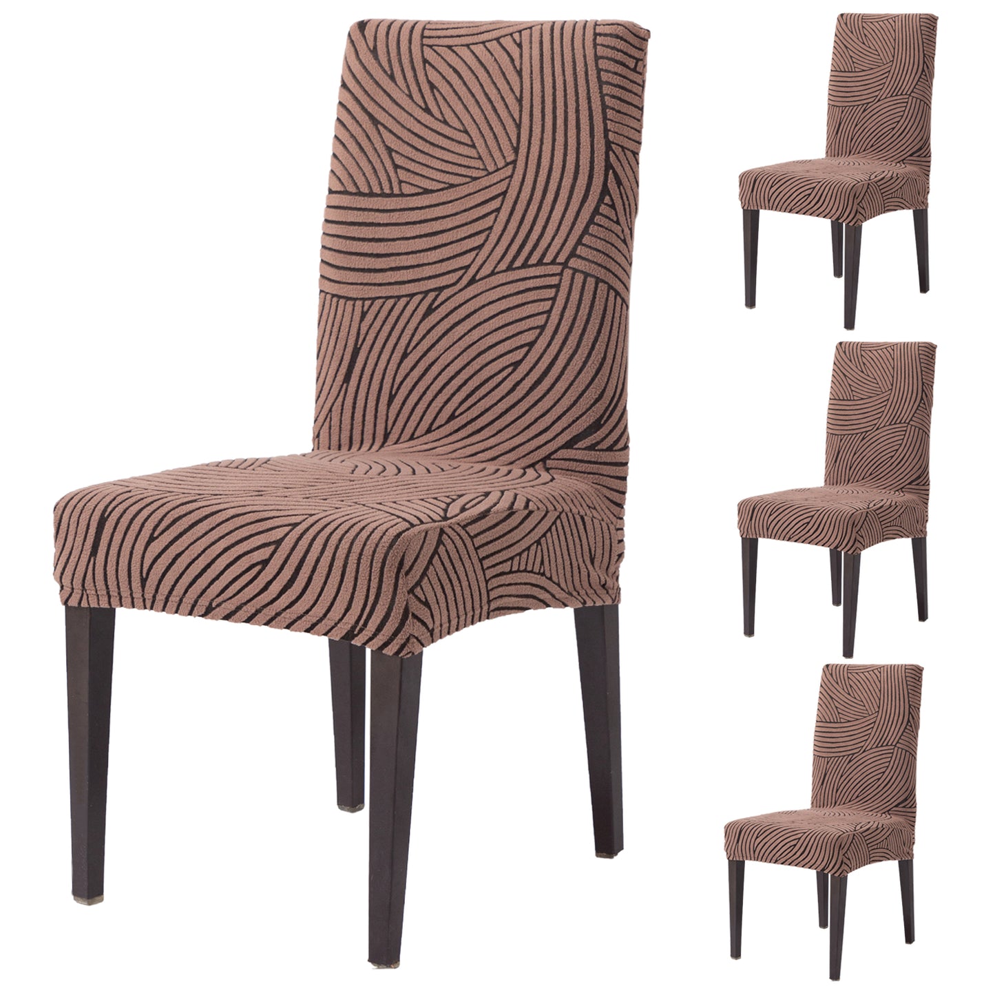 WaveLine Series 180 GSM Jacquard Chair Cover Set of 1/2/4/6, Rust Brown