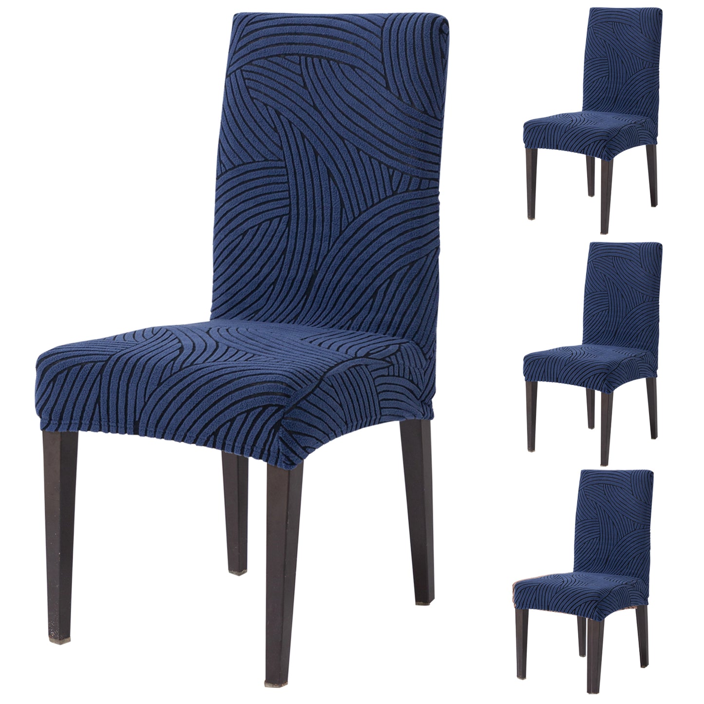 WaveLine Series 180 GSM Jacquard Chair Cover Set of 1/2/4/6, Royal Blue