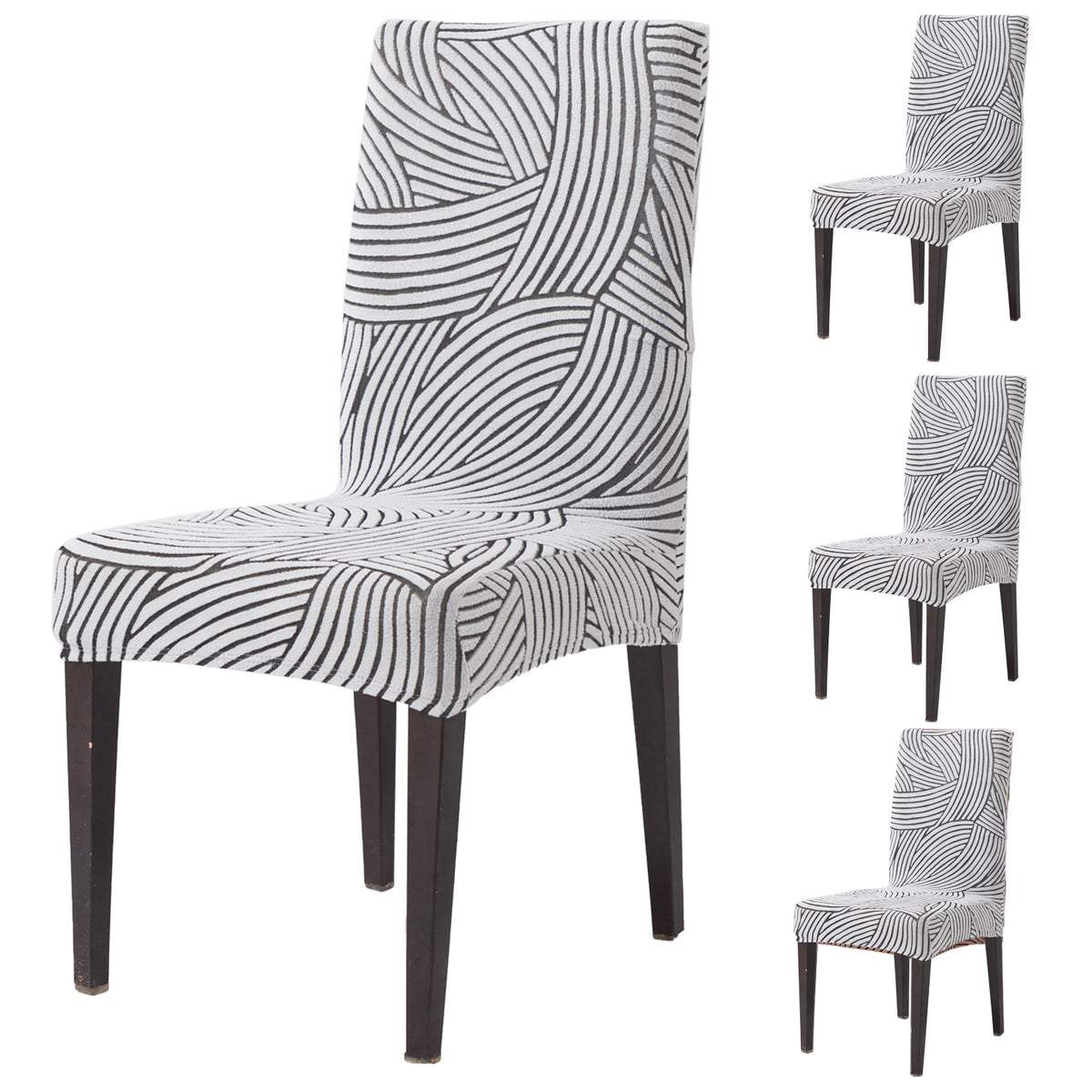 WaveLine Series 180 GSM Jacquard Chair Cover Set of 1/2/4/6, Ash Grey