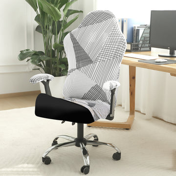 Printed Gaming Chair Seat Cover Elastic Computer Rotating Chair, Snow White Black Geometry