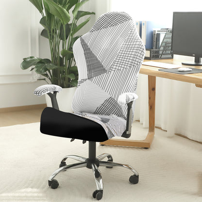 Printed Gaming Chair Seat Cover Elastic Computer Rotating Chair, Snow White Black Geometry