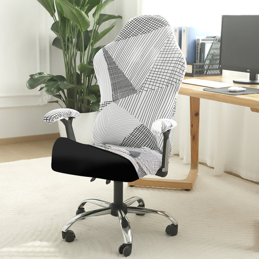 Printed Gaming Chair Seat Cover Elastic Computer Rotating Chair, Snow White Black Geometry