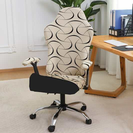 Printed Gaming Chair Seat Cover Elastic Computer Rotating Chair, Natural Beige Abstract Art