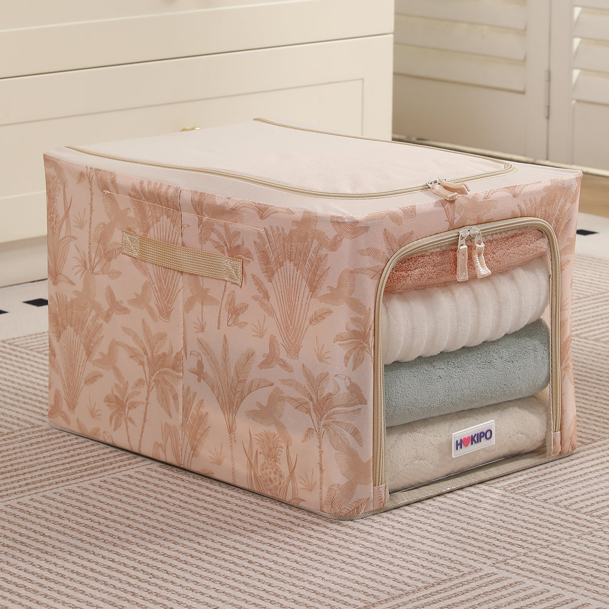 Foldable Cloth Storage Organizer for Wardrobe, Beige Botanica