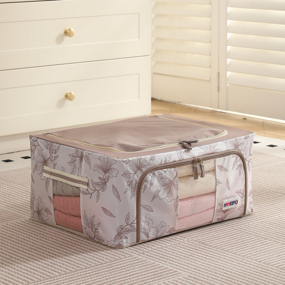 Foldable Cloth Storage Organizer for Wardrobe, Latte Floral