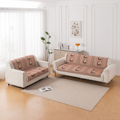 LoomVerse Quilted Sofa Cover Set Washable Sofa Panel for Seat & Back - Vintage Rosette
