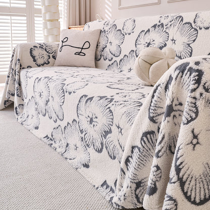 Buy Pearl Grey Colour Camellia Blossom Luxury Plush Sofa Throw | HOKIPO