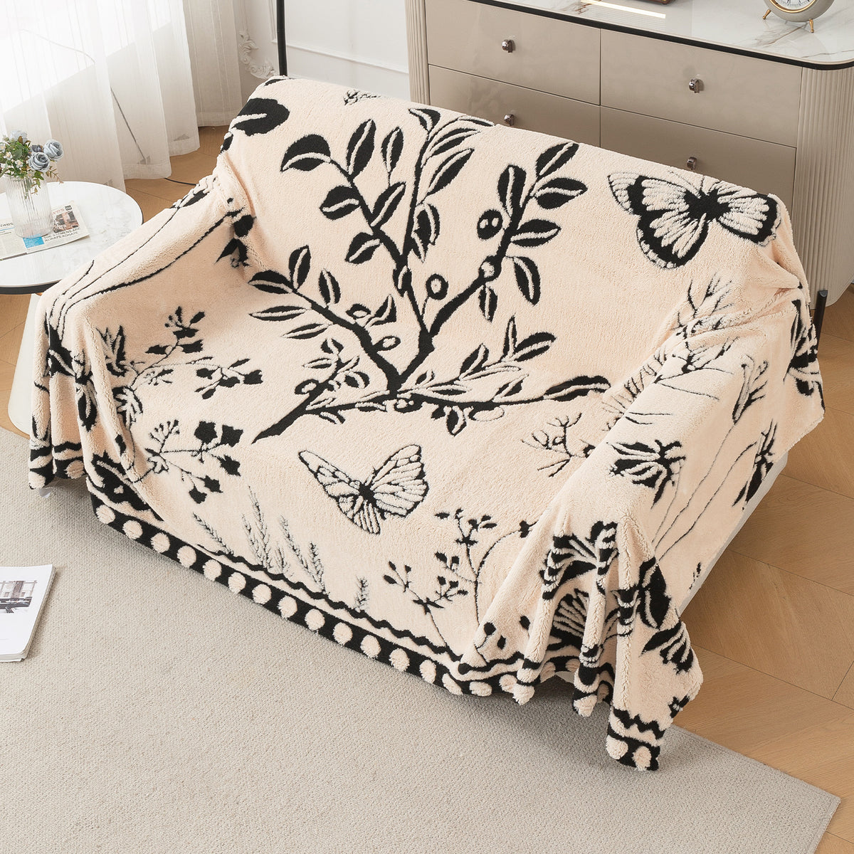 Buy Butterfly Garden Noirea Series Luxury Plush Sofa Throw – 2 Seater Sofas | HOKIPO
