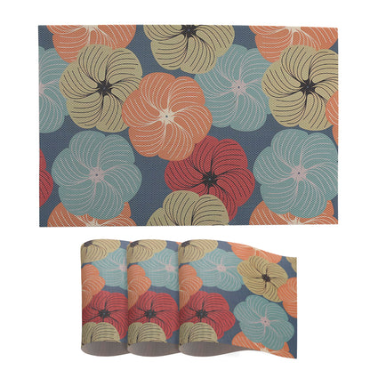 Color Splash PVC Mats for Dining Table, Floral Wheel - Teal Blue