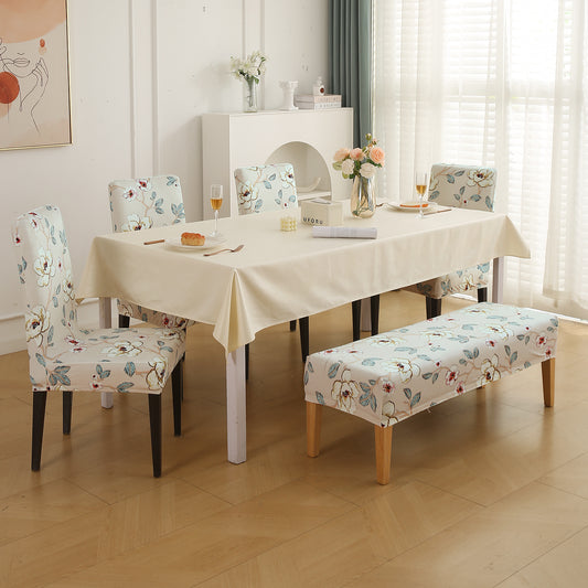 Premium Velvet Cover Set for 4 Dining Chairs + 1 Dining Bench, Buttercream Magnolia Whisper