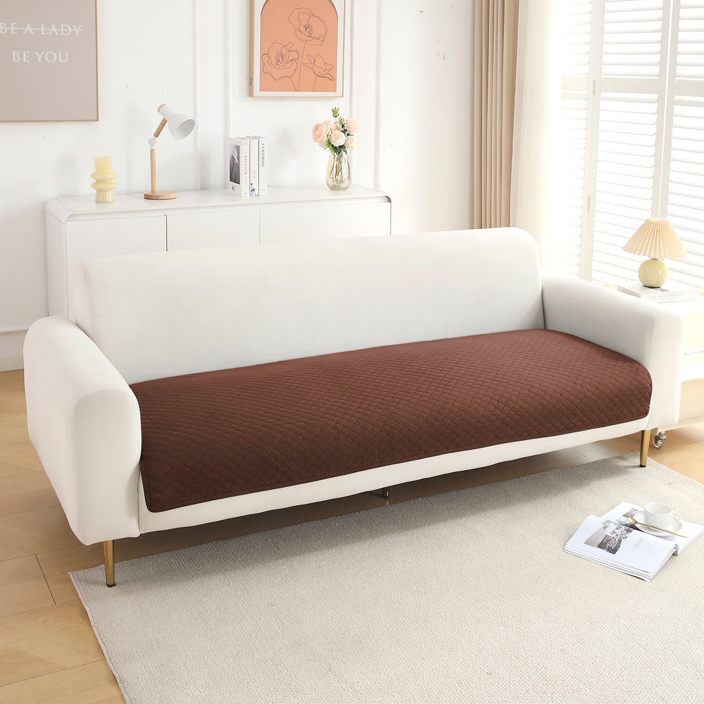Quilted Sofa Cover Mat for 1/2/3 Seater Sofa, Dark Coffee