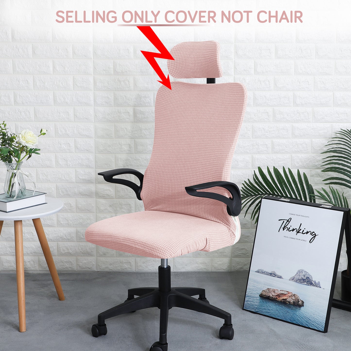 Stretchable Jacquard Office Boss Chair Seat Cover with Headrest Cover for Computer Desk Chair, Pink