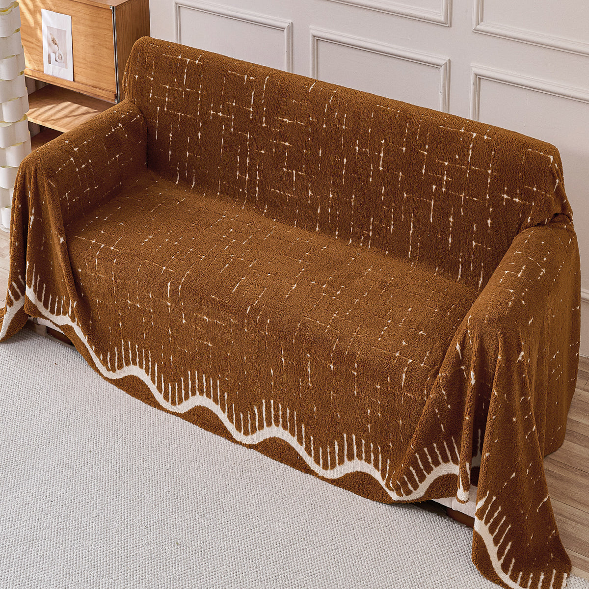 Buy Brown Colour Supple Soft Wavy Plush Sofa Throw for Complete Sofa | HOKIPO