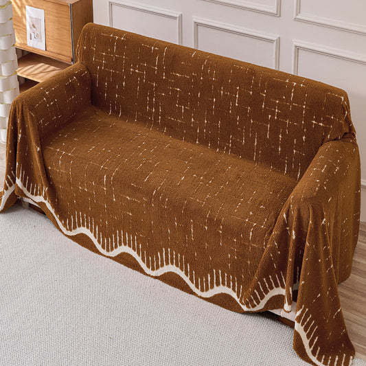 Buy Brown Colour Supple Soft Wavy Plush Sofa Throw for Complete Sofa | HOKIPO
