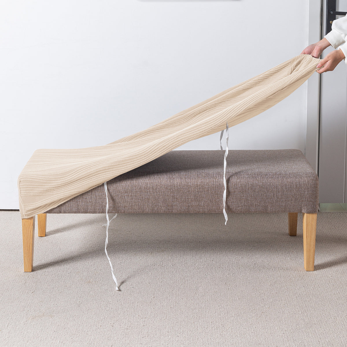 Nestiva Series 200gsm Knitting Jacquard Bench Cover - Skimmed Cream