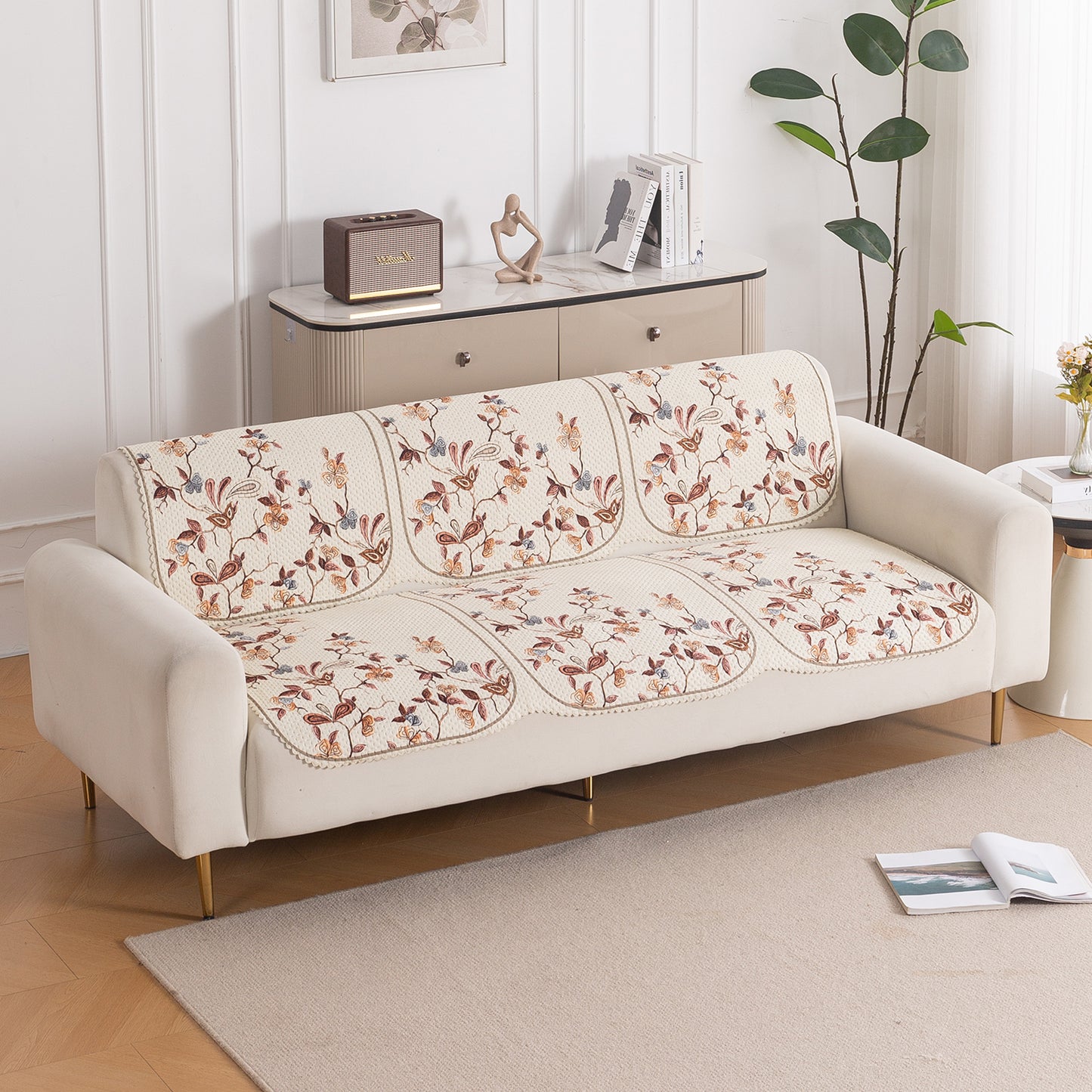 HeavenHue Fleece Soft Touch Quilted Sofa Cover Set – Washable Sofa Panel for Seat & Back - Autumn Whisper
