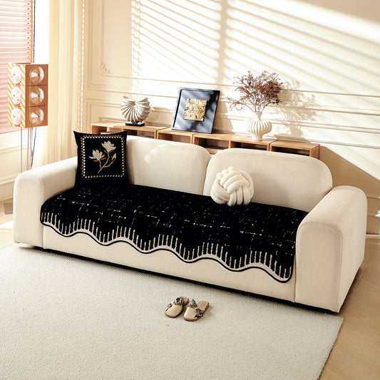 Premium Supple Soft Wavy Sofa Cover Mat, Black