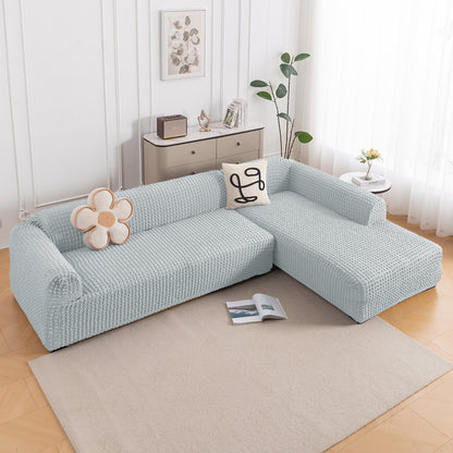 Aria Nova Bubble 2-Piece Stretchable L Shape Sofa Cover with Right Chaise, Light Grey
