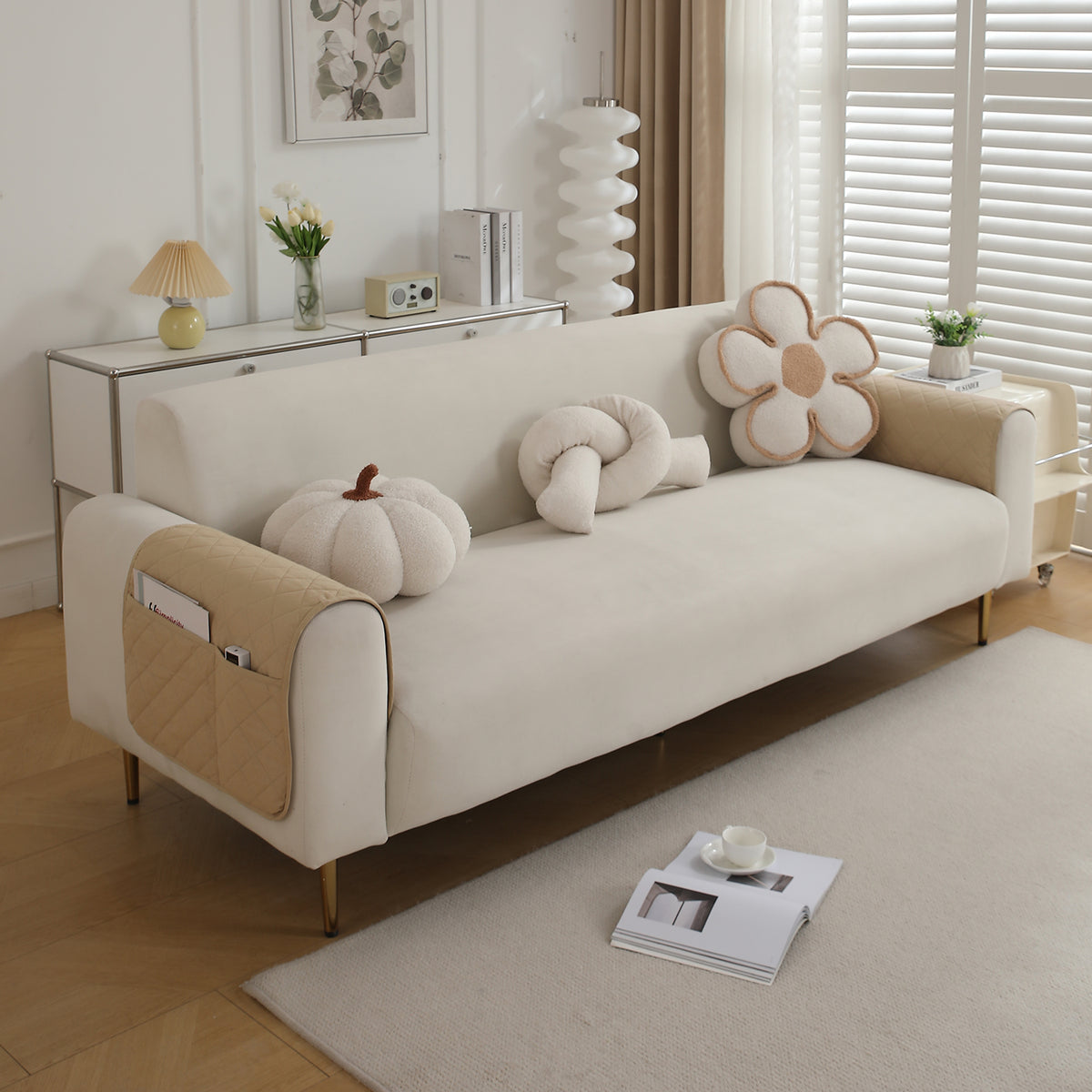 Drylin Quilted Sofa Cover Mat, Beige