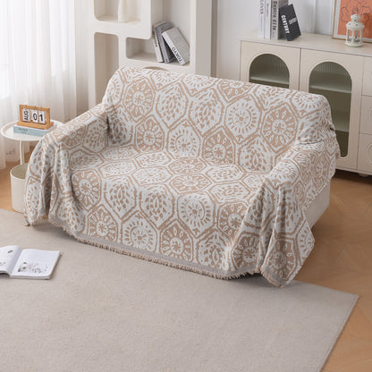 Premium 320 GSM Chenille Sofa Cover Throw All Season 'Serene Abode Series', Boho Floral Tile