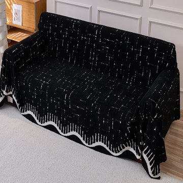 Buy Black Colour Supple Soft Wavy Plush Sofa Throw for Complete Sofa | HOKIPO