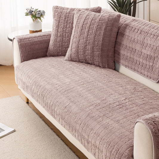 Premium Plush Anti Slip Sofa Cover Mat, Beige