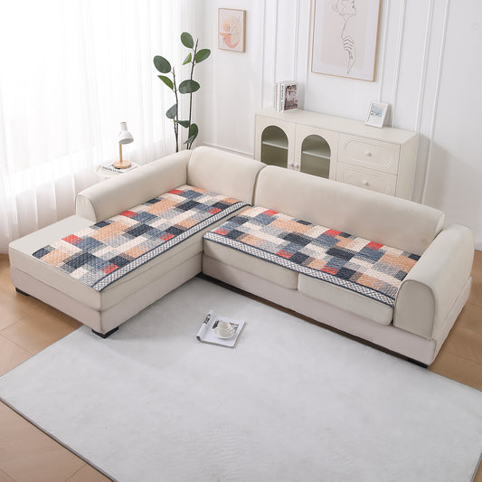 LiefNest Printed Holland Velvet L Shape Sofa Seat Mat with Foam Filling - Urban Grid Multicolor
