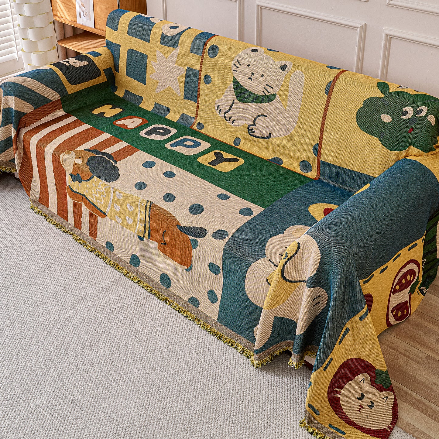 All-Season Chenille Sofa Throw, Cuddle Friends Series