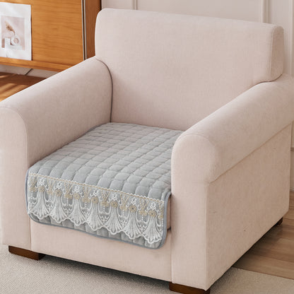 BelleLace Series Imperial Milk Velvet Sofa Cover Mat with Lace Design - Cloud Grey