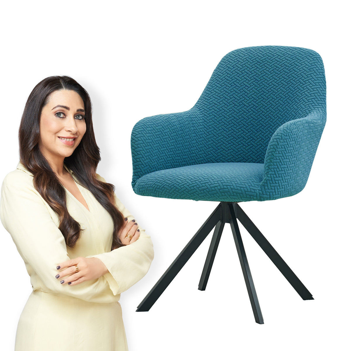 Premium Jacquard Fully Covered Cover for Swivel Dining Chair with Arms, Turquoise
