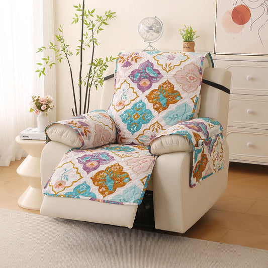 Quilted Printed Recliner Mats for 1 Seater Recliner Sofa, Quatrefoil Multicolor