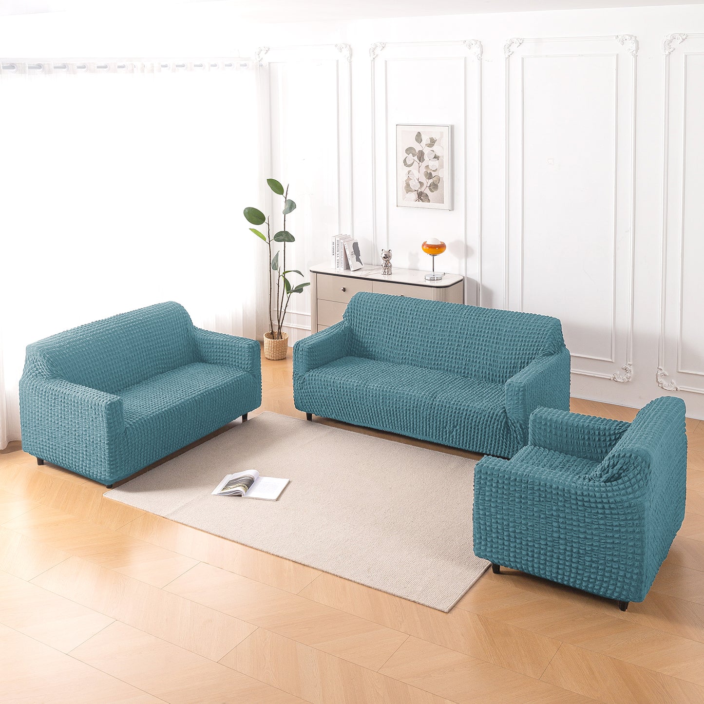 Aria Nova Elastic 280 GSM Stretchable Bubble Sofa Cover, Tropical Teal
