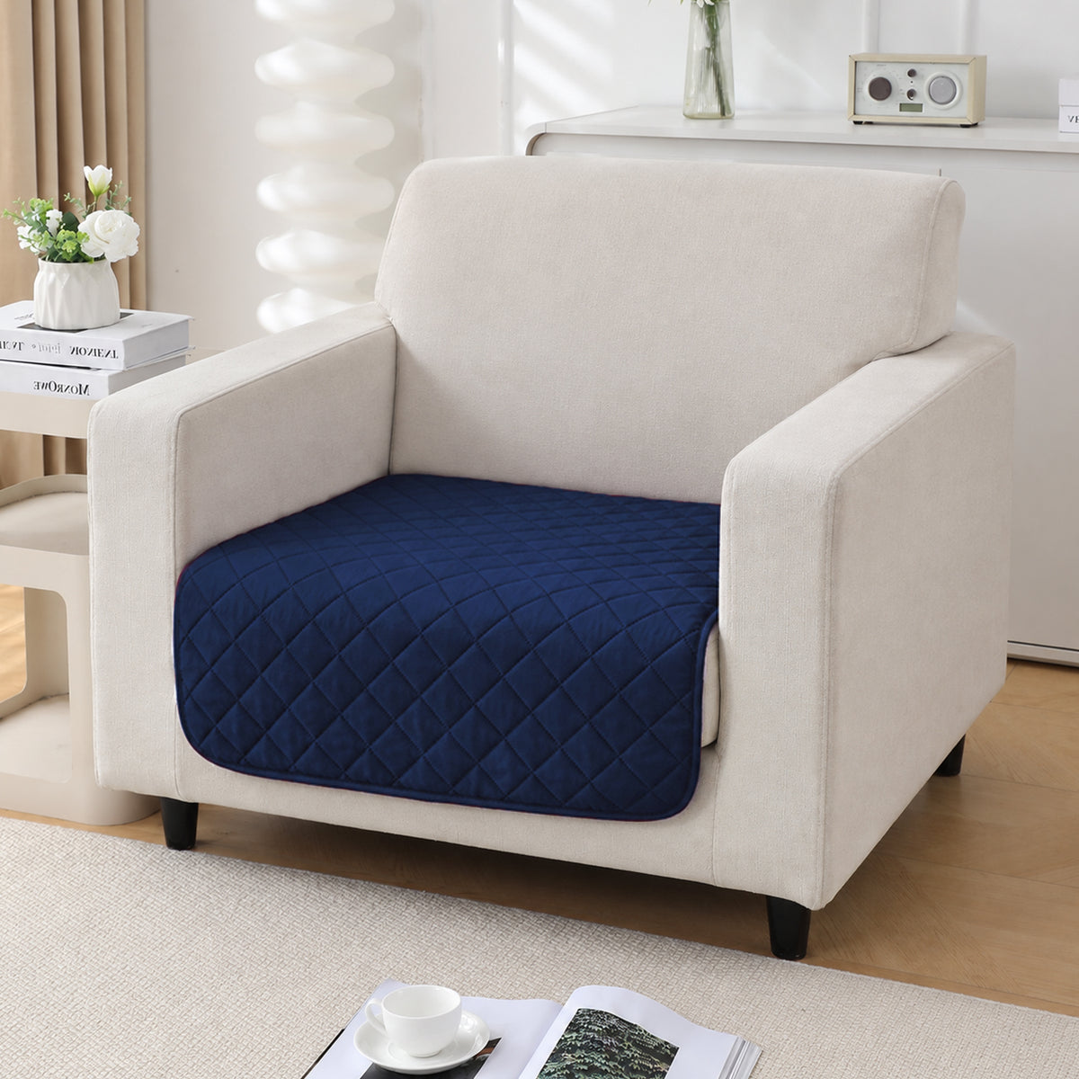 Drylin Quilted Sofa Cover Mat, Navy Blue
