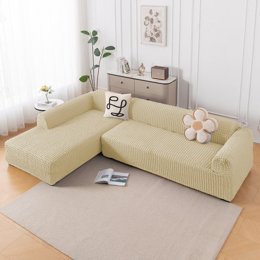 Aria Nova 280 GSM Bubble 2-Piece Stretchable L Shape Sofa Cover with Left Chaise, Beige