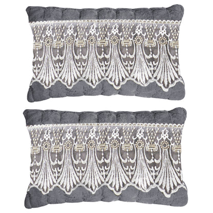 Premium Milk Velvet Sofa Cushion Cover with Lace Design, Porpoise Grey