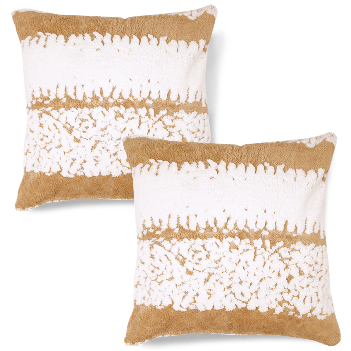 Luxury Wavy Plush Cushion Cover for Sofa - Desert Brown - Pack of 2