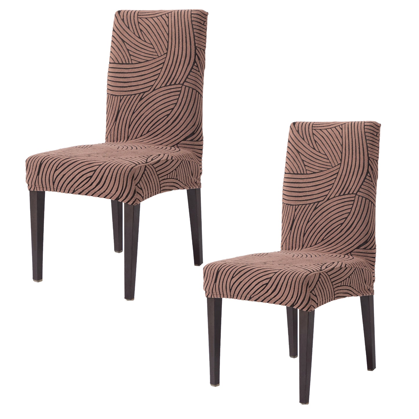 WaveLine Series 180 GSM Jacquard Chair Cover Set of 1/2/4/6, Rust Brown
