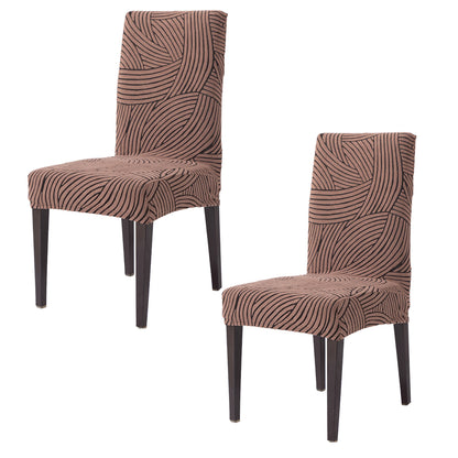 WaveLine Series 180 GSM Jacquard Chair Cover Set of 1/2/4/6, Rust Brown